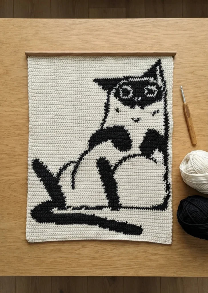 Funny Cat Wall Hanging [FREE Written Crochet Pattern & Graph] - crochet detail