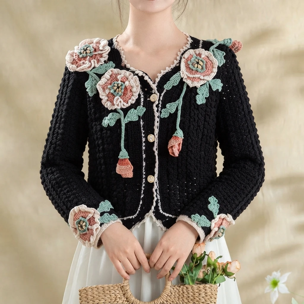Corn Poppy Cardigan Crochet Tutorial | Susan's Family - crochet detail