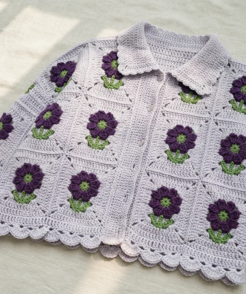 Corn Poppy Cardigan Crochet Tutorial | Susan's Family - crochet detail