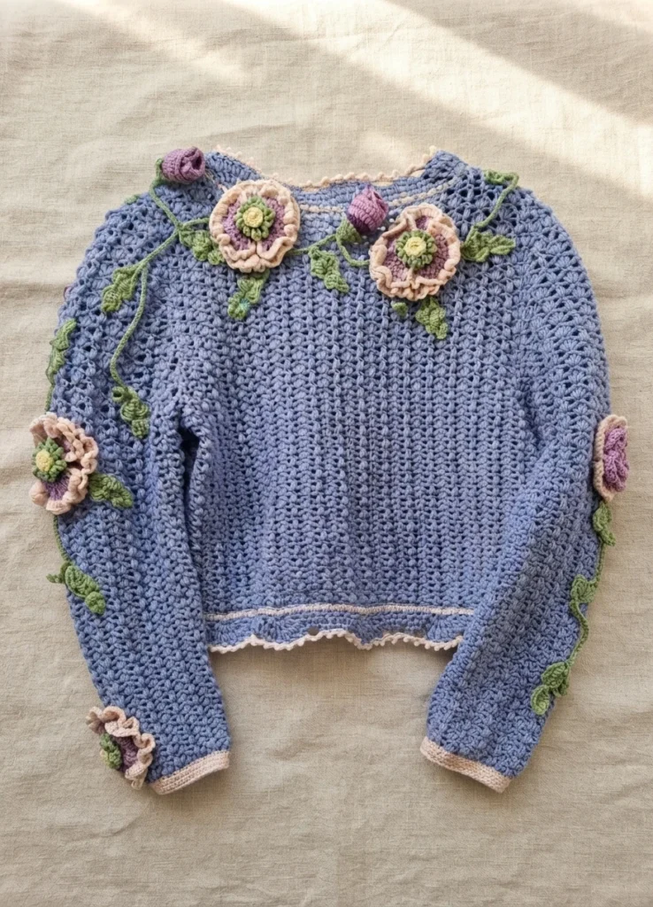 Corn Poppy Cardigan Crochet Tutorial | Susan's Family - crochet detail