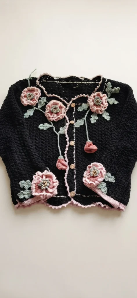 Corn Poppy Cardigan Crochet Tutorial | Susan's Family - crochet detail