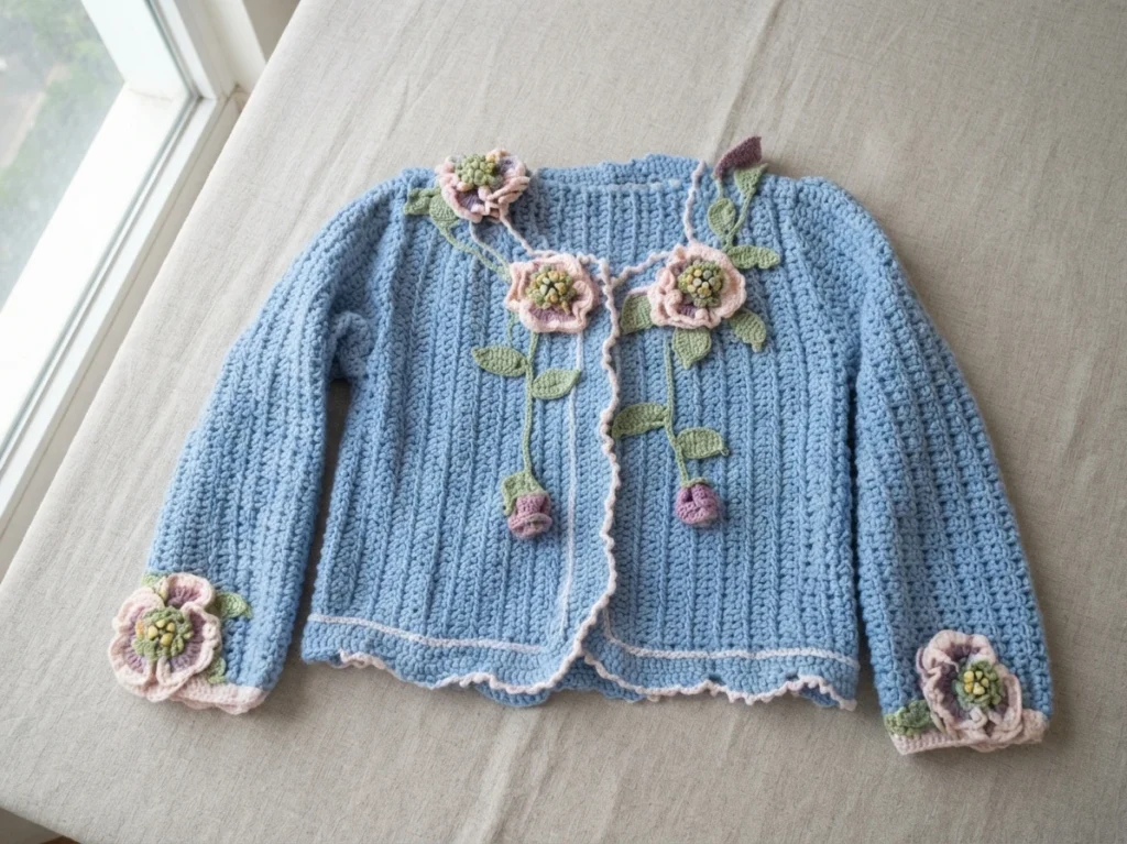 Corn Poppy Cardigan Crochet Tutorial | Susan's Family - crochet detail