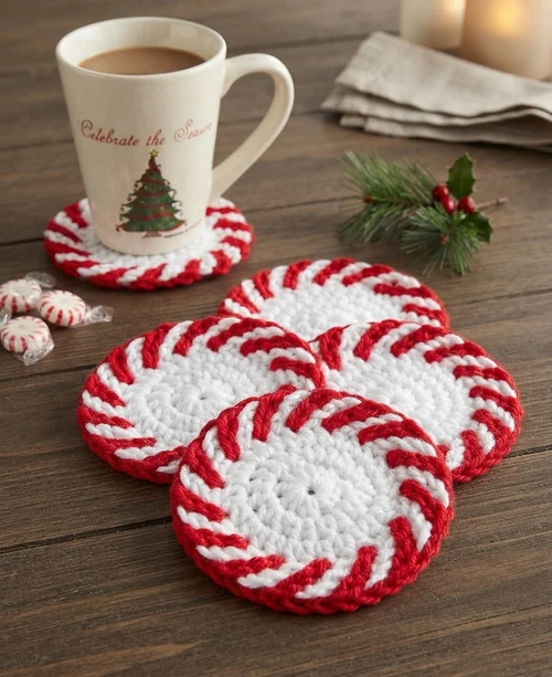 5. Peppermint Crochet Coasters