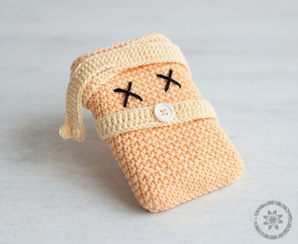 How to Crochet a Mummy phone case - PATRONES VALHALLA: Free crochet patterns - crochet detail