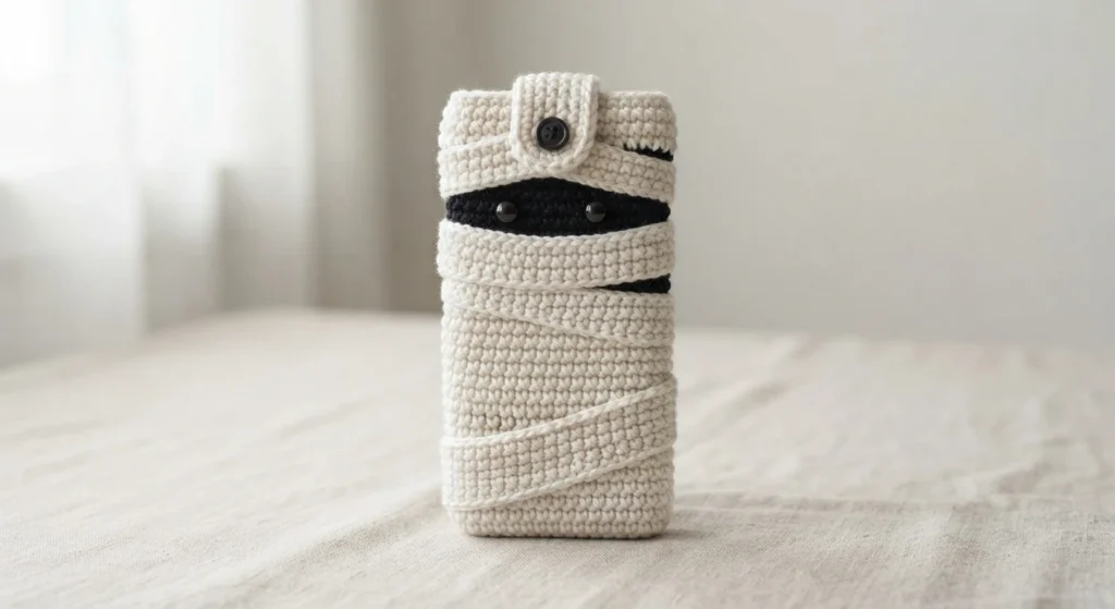 How to Crochet a Mummy phone case - PATRONES VALHALLA: Free crochet patterns - crochet detail