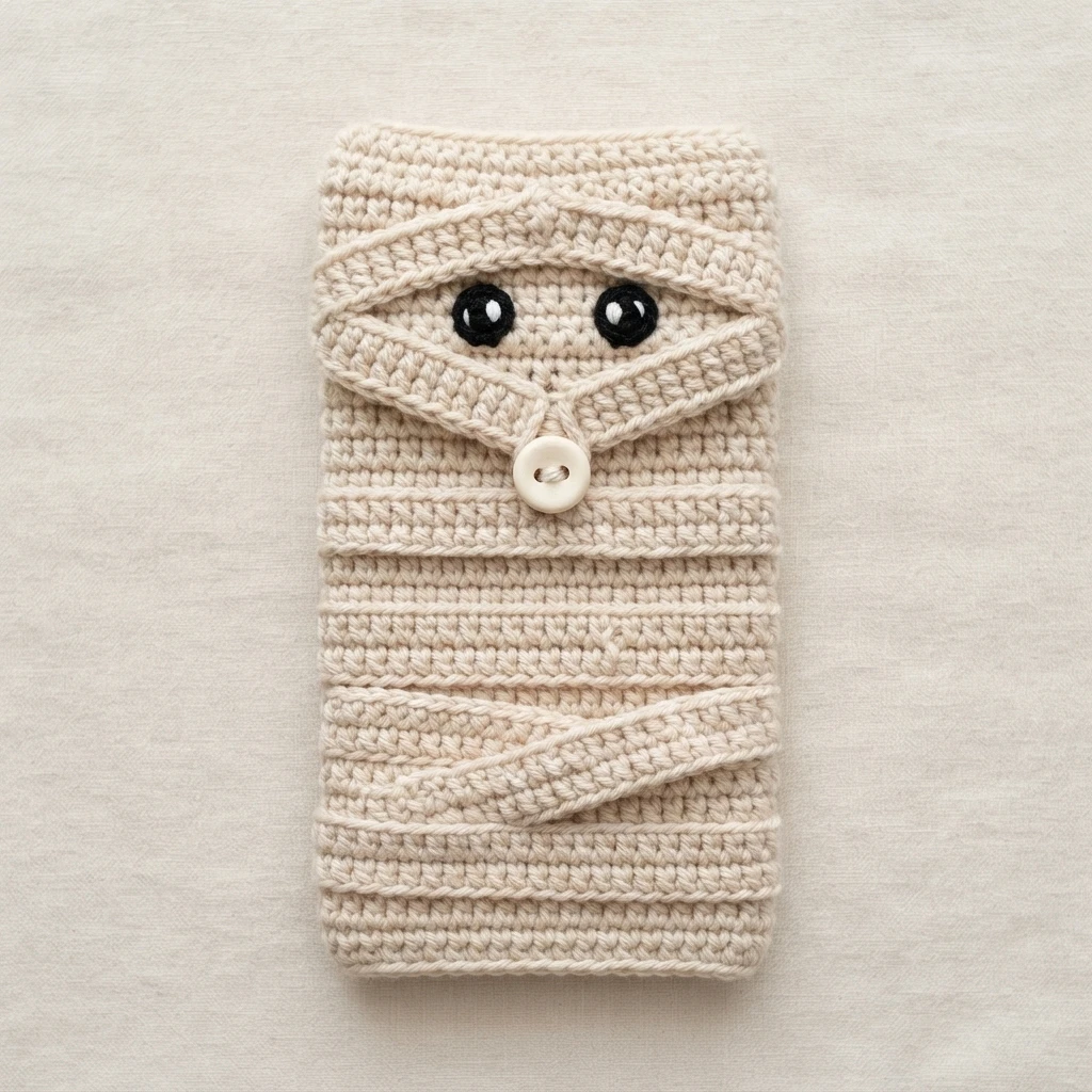 How to Crochet a Mummy phone case - PATRONES VALHALLA: Free crochet patterns - crochet detail