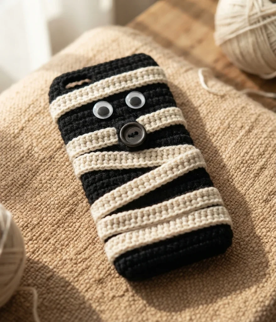 How to Crochet a Mummy phone case - PATRONES VALHALLA: Free crochet patterns - crochet detail