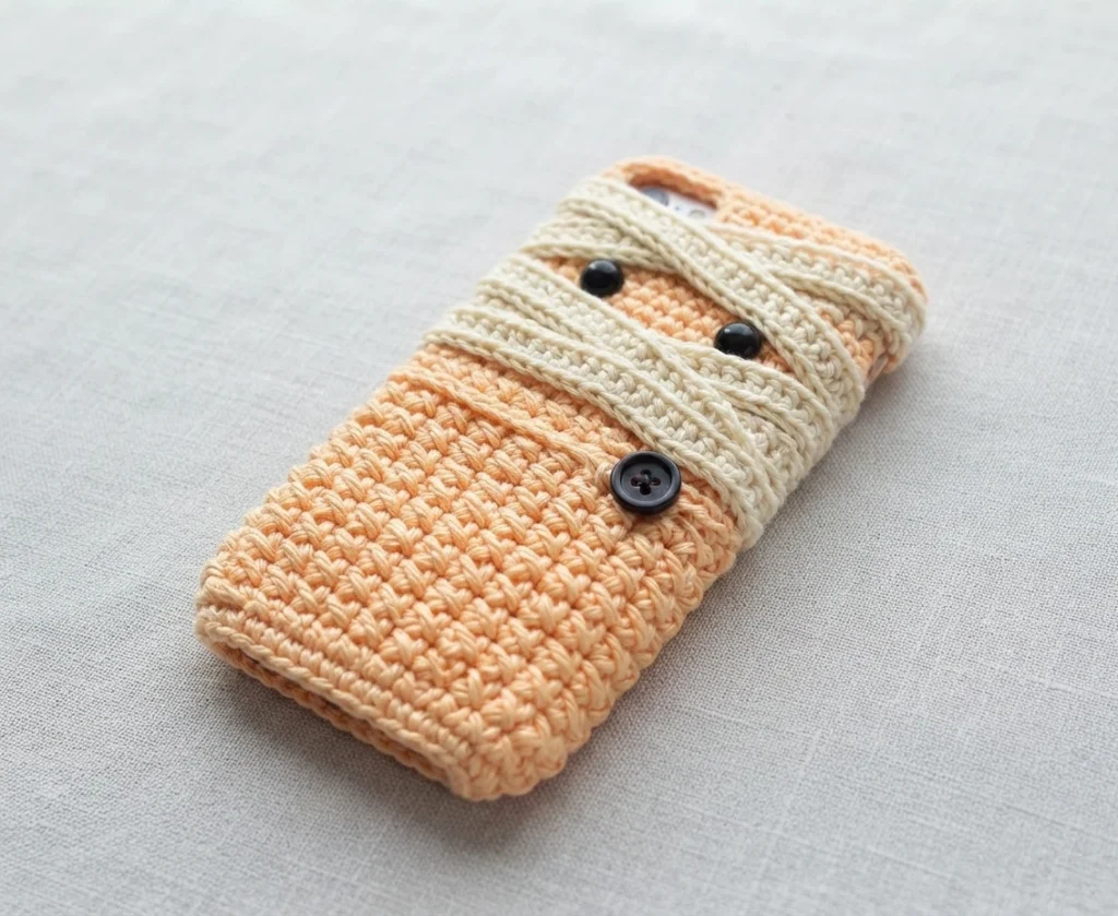 How to Crochet a Mummy phone case - PATRONES VALHALLA: Free crochet patterns - crochet detail