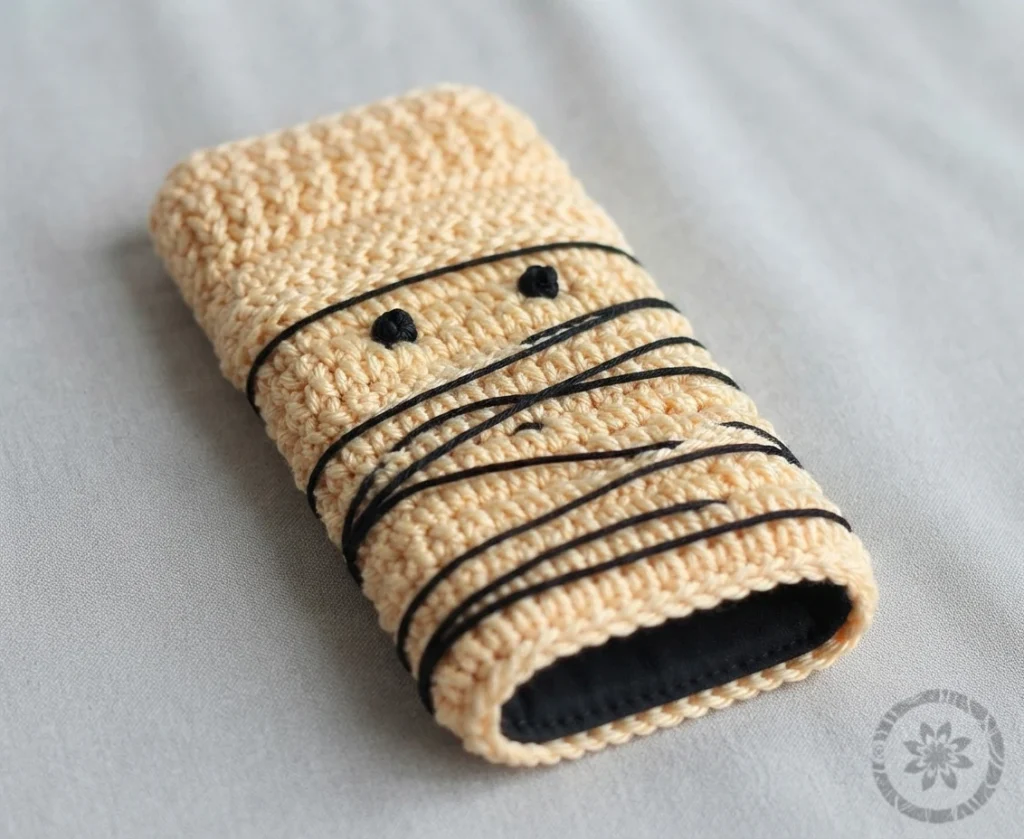 How to Crochet a Mummy phone case - PATRONES VALHALLA: Free crochet patterns - crochet detail