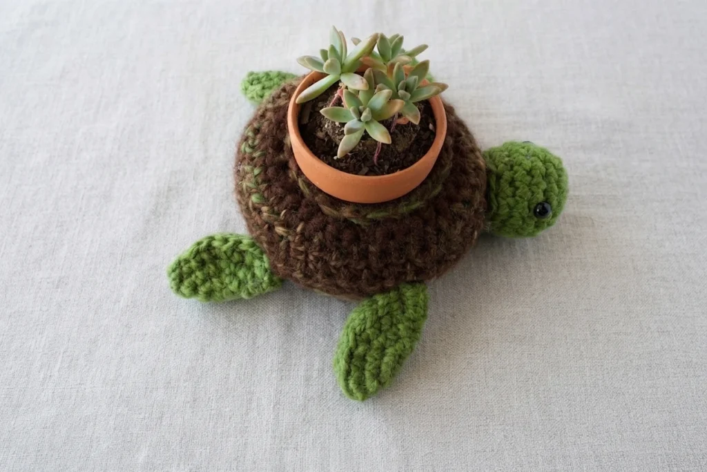 World Turtle Succulent Holder - crochet detail
