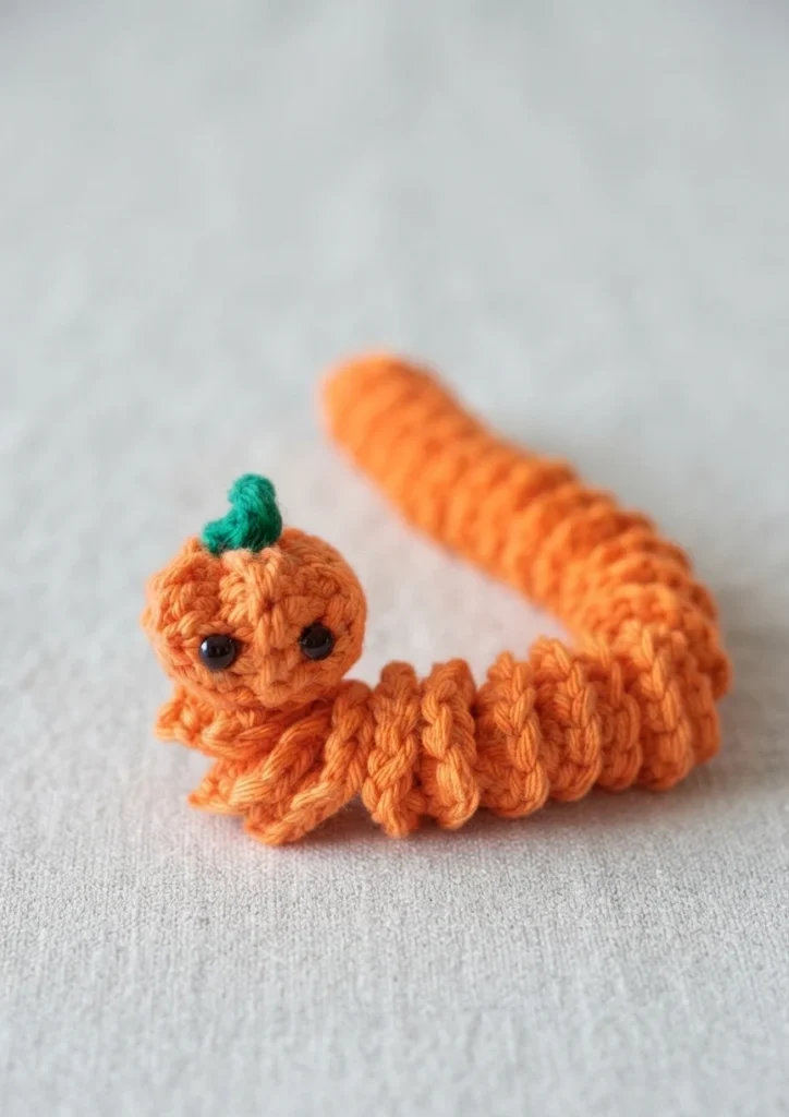 Pumpkin Worry Worm Crochet Pattern: (Trick Or Treat Gifts For Halloween) - crochet detail