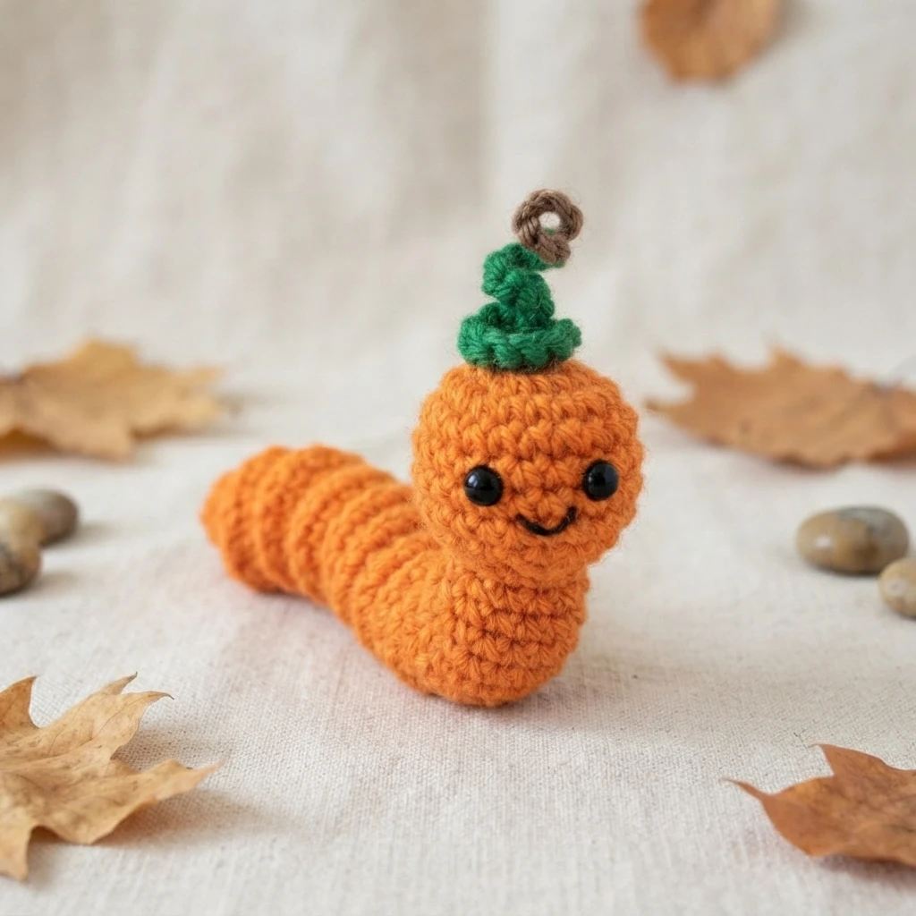Pumpkin Worry Worm Crochet Pattern: (Trick Or Treat Gifts For Halloween) - crochet detail