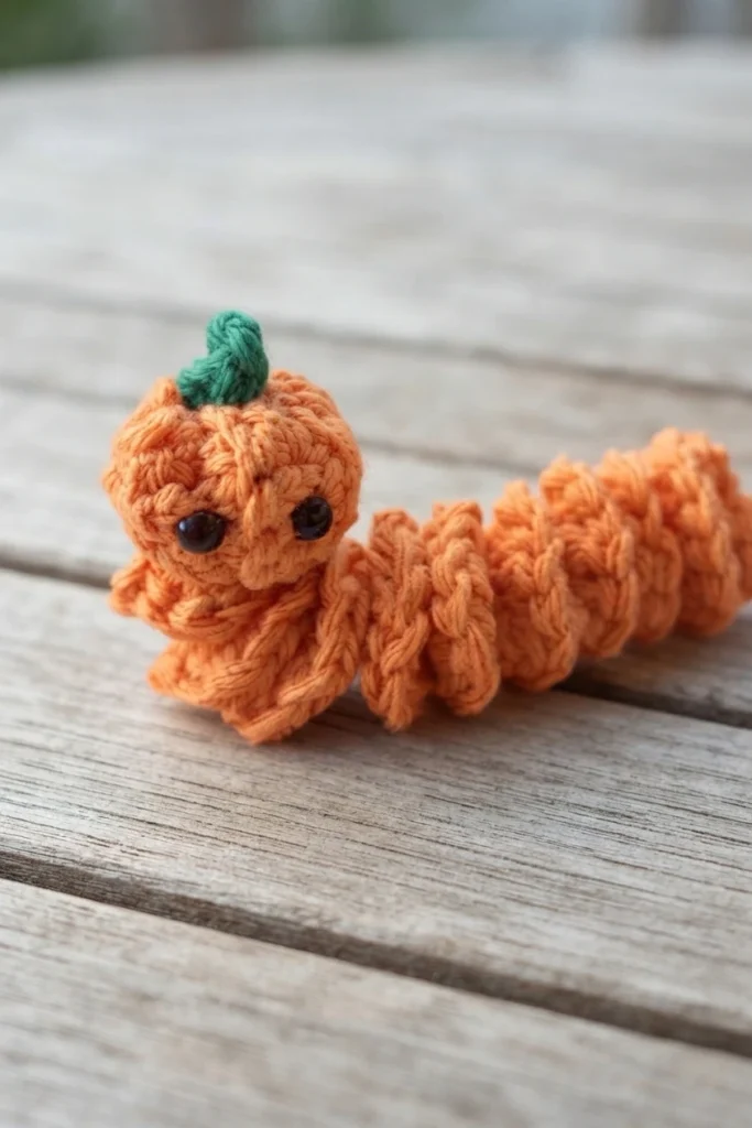 Pumpkin Worry Worm Crochet Pattern: (Trick Or Treat Gifts For Halloween) - crochet detail