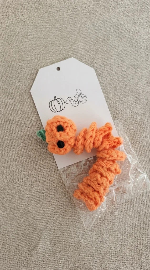 Pumpkin Worry Worm Crochet Pattern: (Trick Or Treat Gifts For Halloween) - crochet detail