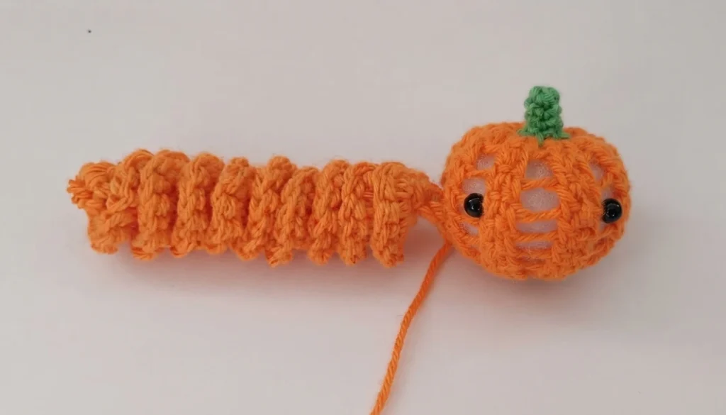 Pumpkin Worry Worm Crochet Pattern: (Trick Or Treat Gifts For Halloween) - crochet detail