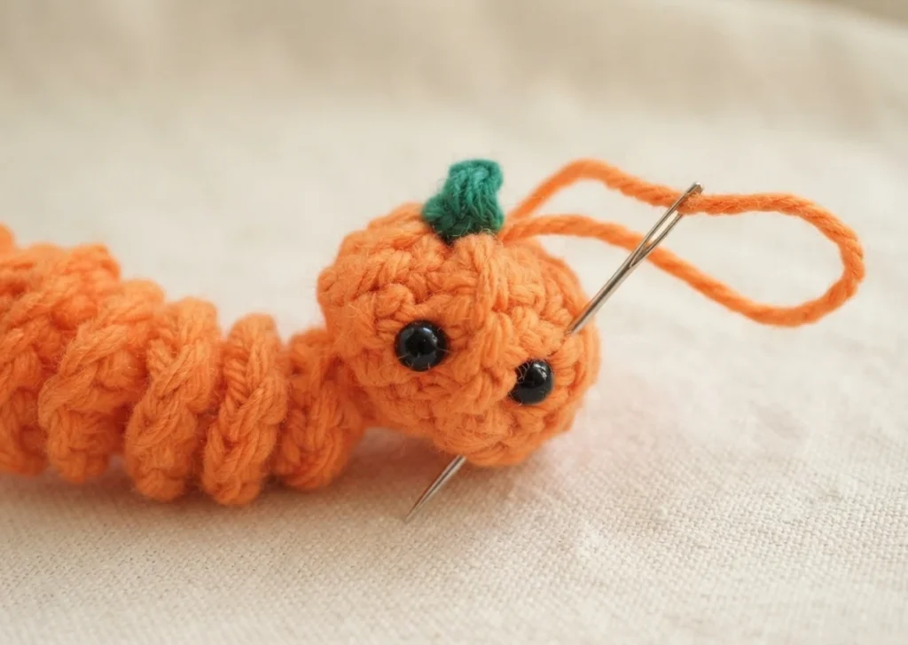 Pumpkin Worry Worm Crochet Pattern: (Trick Or Treat Gifts For Halloween) - crochet detail
