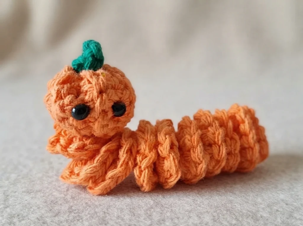 Pumpkin Worry Worm Crochet Pattern: (Trick Or Treat Gifts For Halloween) - crochet detail