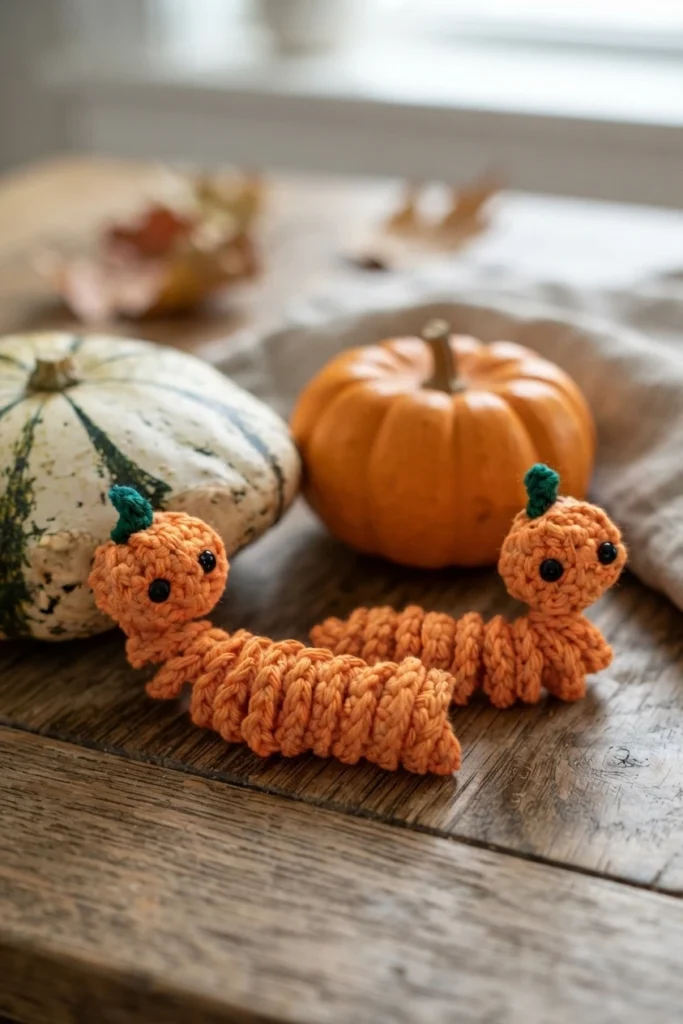 Pumpkin Worry Worm Crochet Pattern: (Trick Or Treat Gifts For Halloween) - crochet detail