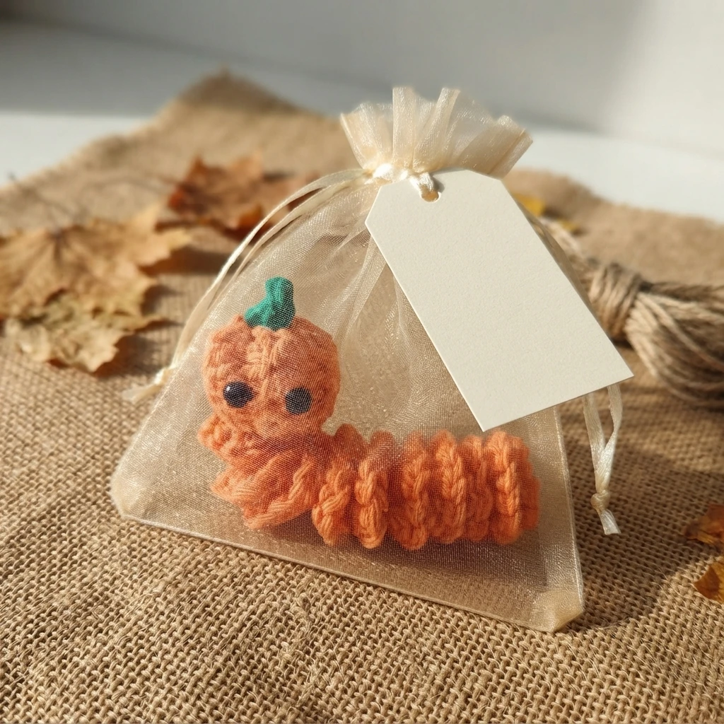 Pumpkin Worry Worm Crochet Pattern: (Trick Or Treat Gifts For Halloween) - crochet detail