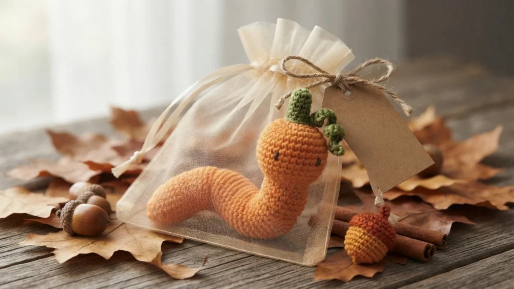 Pumpkin Worry Worm Crochet Pattern: (Trick Or Treat Gifts For Halloween) - crochet detail
