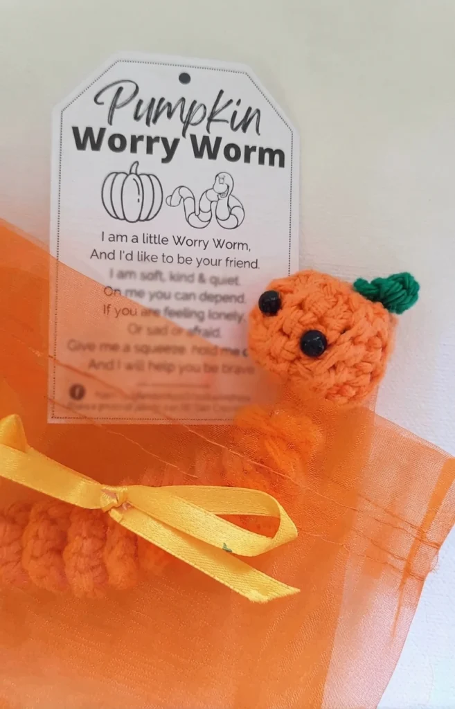 Pumpkin Worry Worm Crochet Pattern: (Trick Or Treat Gifts For Halloween) - crochet detail
