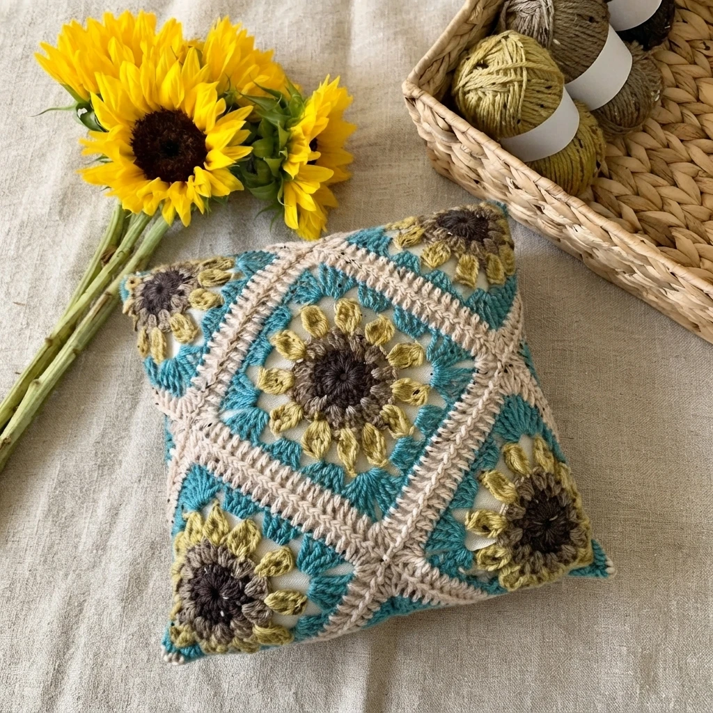 Autumn Sunflower Pillow Pattern (Free) - crochet detail