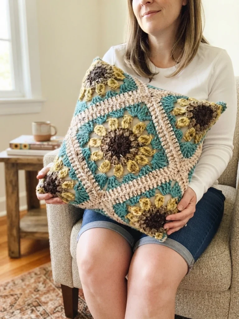 Autumn Sunflower Pillow Pattern (Free) - crochet detail