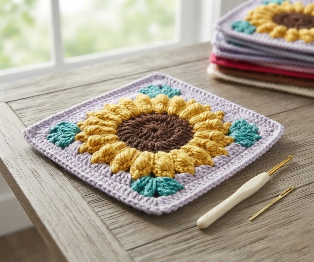 Autumn Sunflower Pillow Pattern (Free) - crochet detail