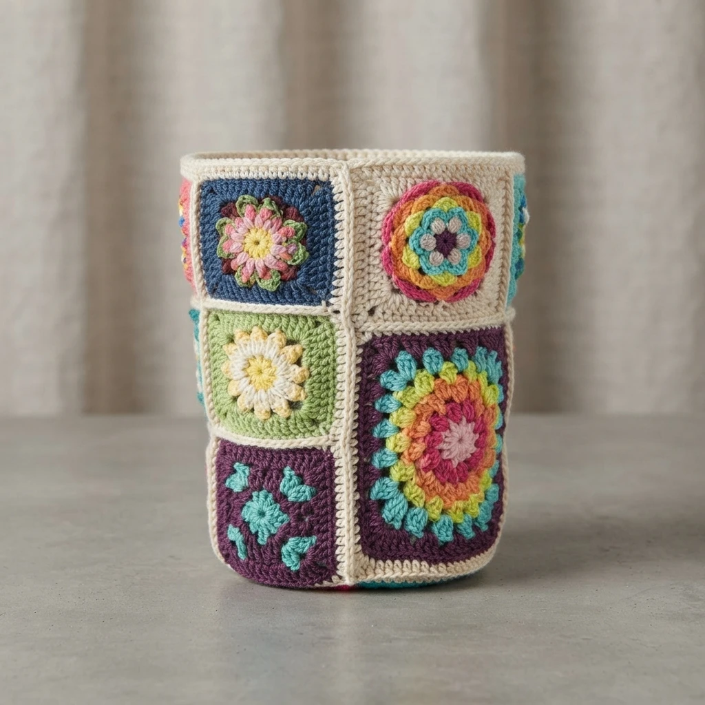 Granny Flower Pot au crochet - crochet detail